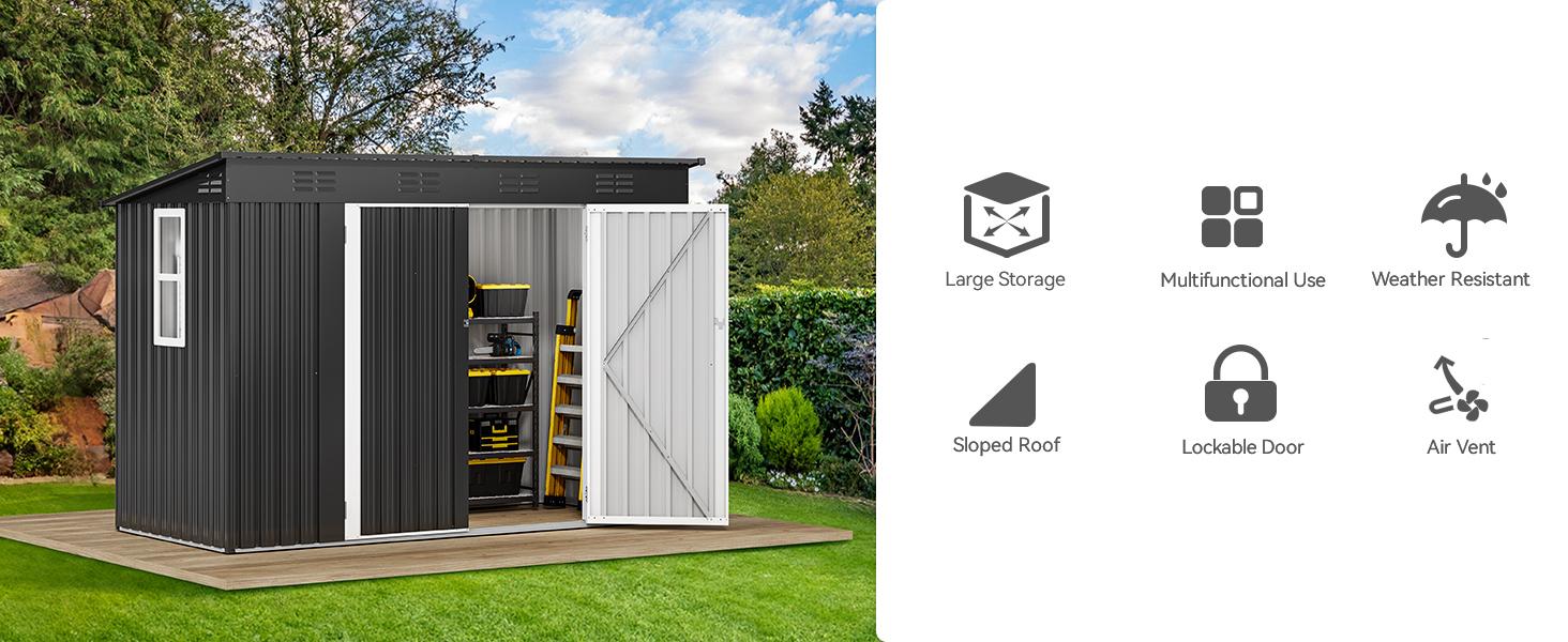 Yitahome 9.1x4.2ft Metal Outdoor Storage Shed with Window, Lockable Tool Storage Sheds, Oversized Steel Garden Sheds with Sloped Roof for Backyard, Patio, Garage, Lawn, Dark Gray