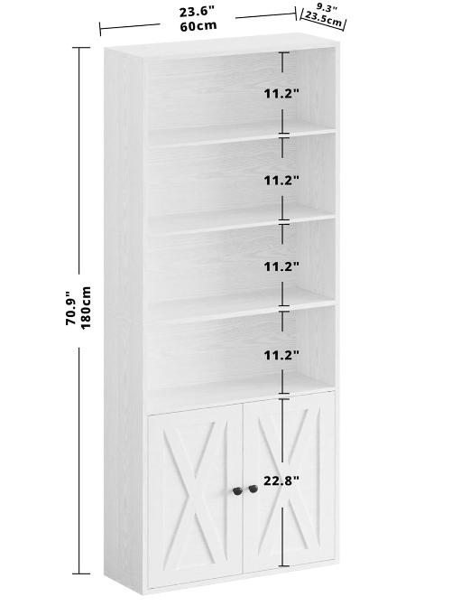 IRONCK Industrial Bookshelves and Bookcases with Doors Floor Standing Six Shelf Display Storage Shelves 70 in Tall Bookcase for Home Office, Living Room