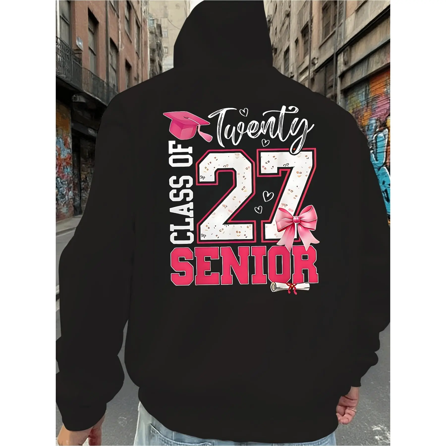 [Letter Print Hooded Sweatshirt] Class of 2027 Senior 2026 New Sweatshirt Perfect for Black Friday Outfits And Casual Winter Commuting