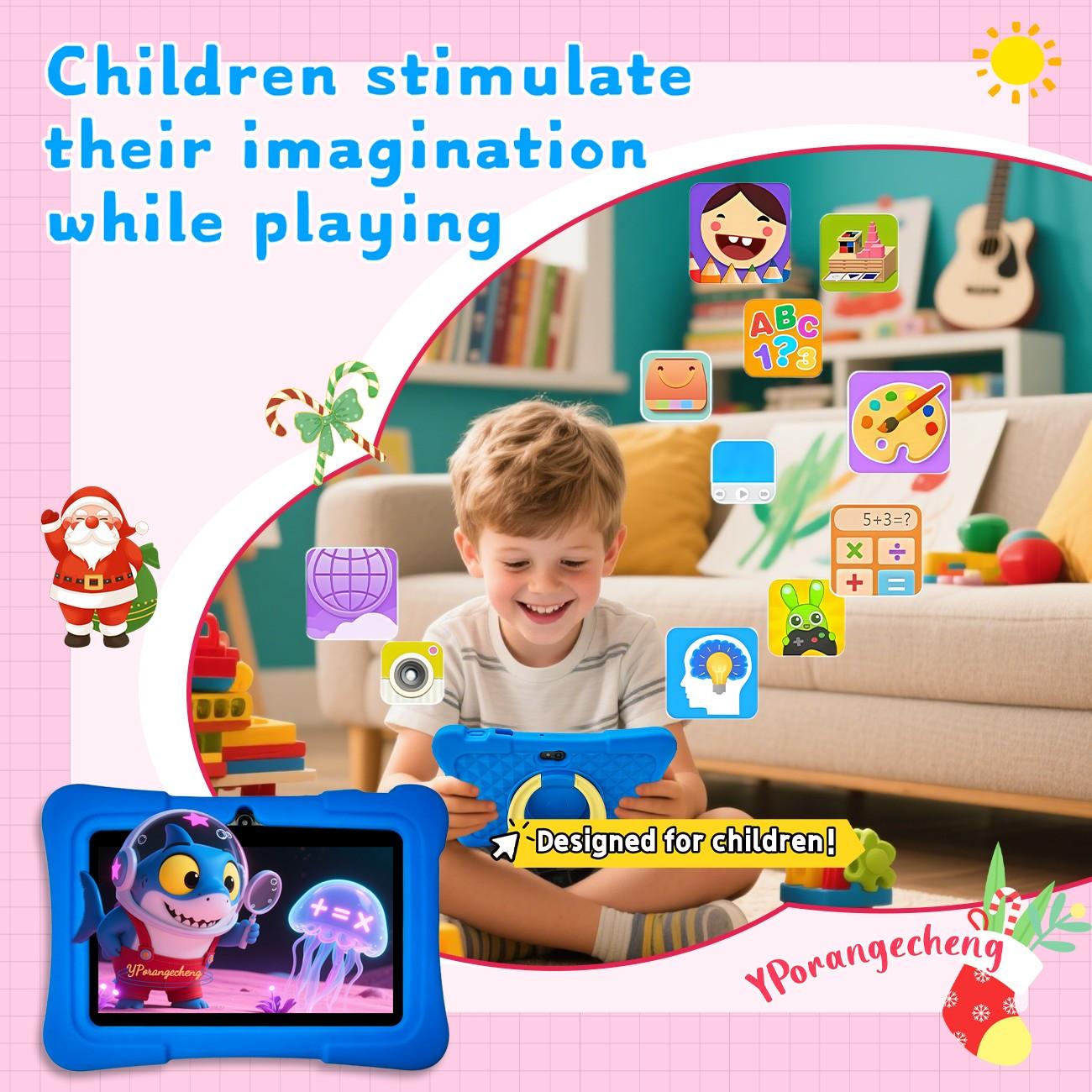 Summer 7-Inch Smart Tablet for Kids & Students, 5G High-Speed WiFi, 2-in-1 Study & Office, HD Full Screen, Front & Rear Dual Cameras, Full-Body Shockproof Case, Durable, Early Learning + Entertainment, Online Class Ready, Gift for Easter/Christmas