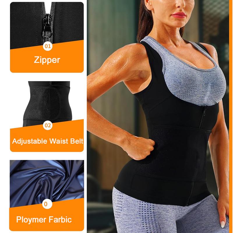 Women's Adjustable Zipper Sauna Tank Top, Tummy Control Shapewear Sleeveless Sauna Waist Trainer Vest Shirt for Women, Lady Workout Yoga Gym Exercise Clothing, Fajas Para Mujer