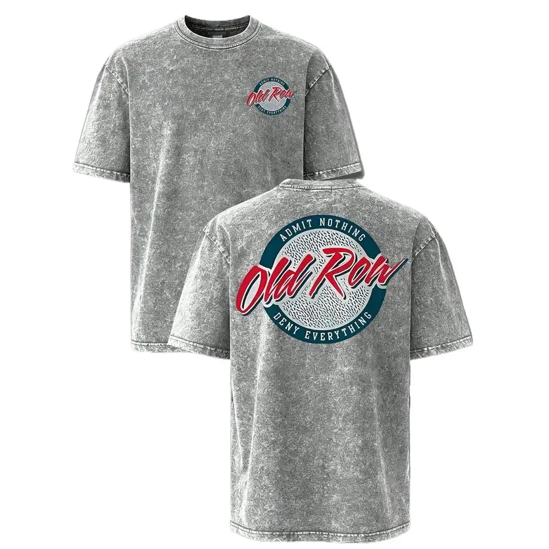 Women's Old Row Vintage Washed Graphic T-Shirt - Short Sleeve, Soft Cotton, Breathable, Loose, Slimming Print, Preppy Casual Streetwear Top Compatible with Jeans, Pants, Jackets