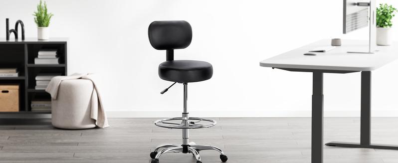 SUPERJARE Drafting Chair with Back, Adjustable Foot Rest Rolling Stool, Multi-Purpose Office Desk Chair, Thick Seat Cushion for Home Bar Kitchen Shop