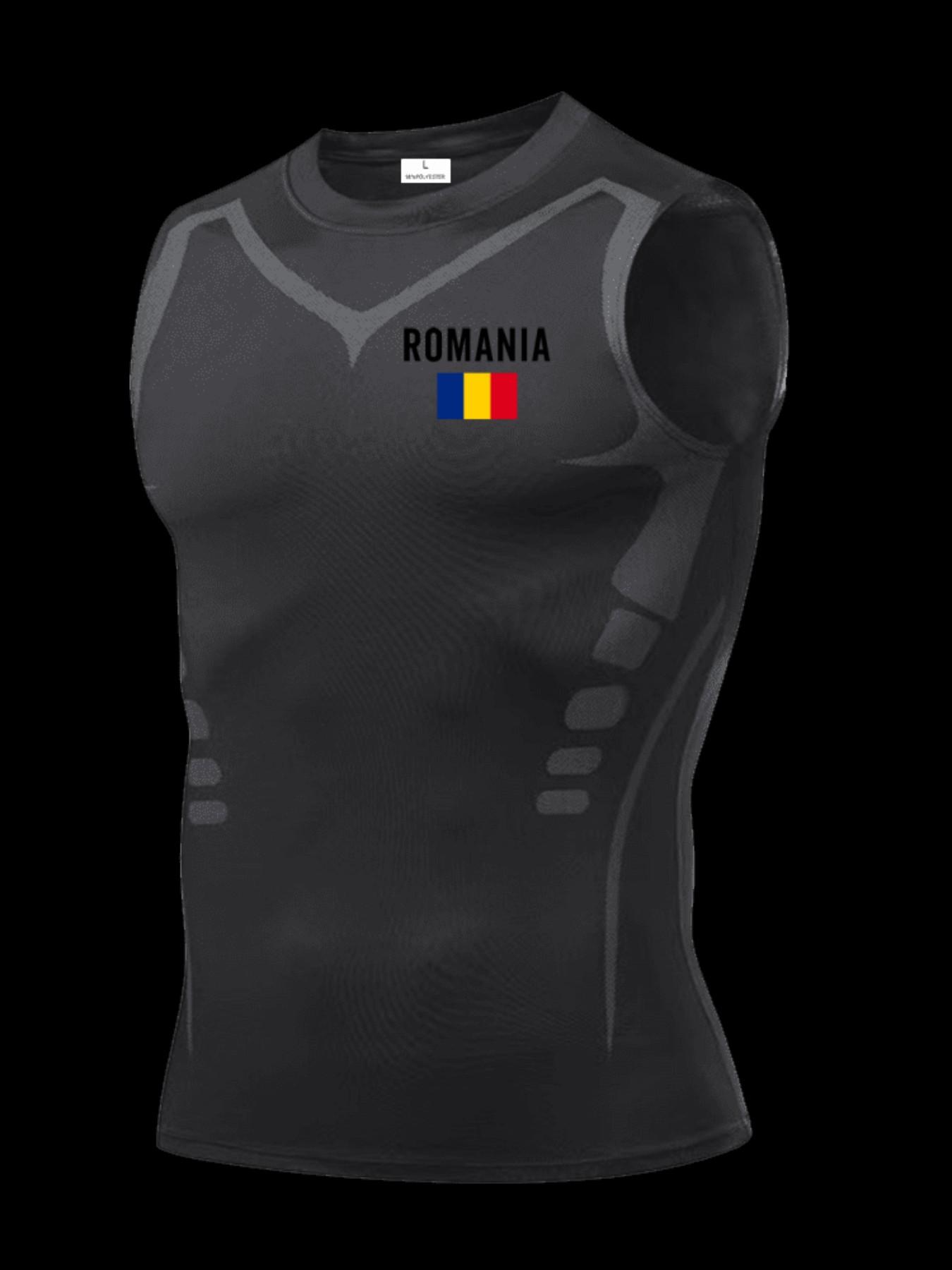 Men's Short Sleeve Sporty Top, Quick-Dry Breathable Fabric, Romania Pattern, Ideal for Gym, Running, Boxing, Outdoor Activities