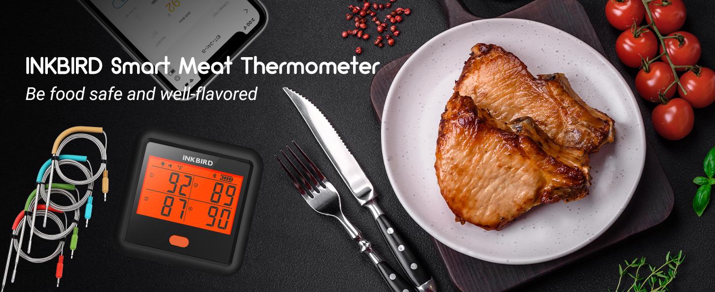 INKBIRD meat probe thermometer, wireless meat thermometer, 4-probe Bluetooth oven intelligent thermometer, suitable for grilling, frying, deep frying, cooking, with APP timer, kitchen utensils