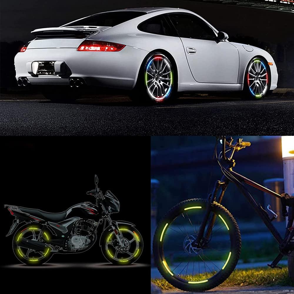 20 count Car Wheel Hub Reflective Sticker, Reflective Wheel Rim Stripe Decal Sticker, Reflective Wheel Rim Stripe Decal Sticker, Night Reflective Safety Decoration Strip for Cars, Trucks, Motorcycle (Luminous)