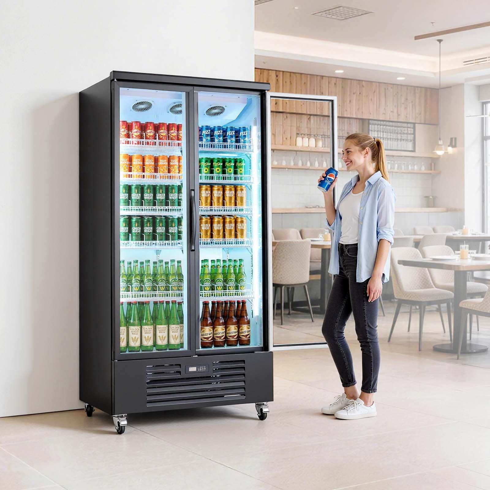 VEVOR Commercial Merchandiser Refrigerator - 24.9 Cu. Ft/705L Upright Beverage Cooler with Glass Doors, 5 Adjustable Shelves, Soft LEDs, Casters, Upright Freezer for Bars, Supermarkets