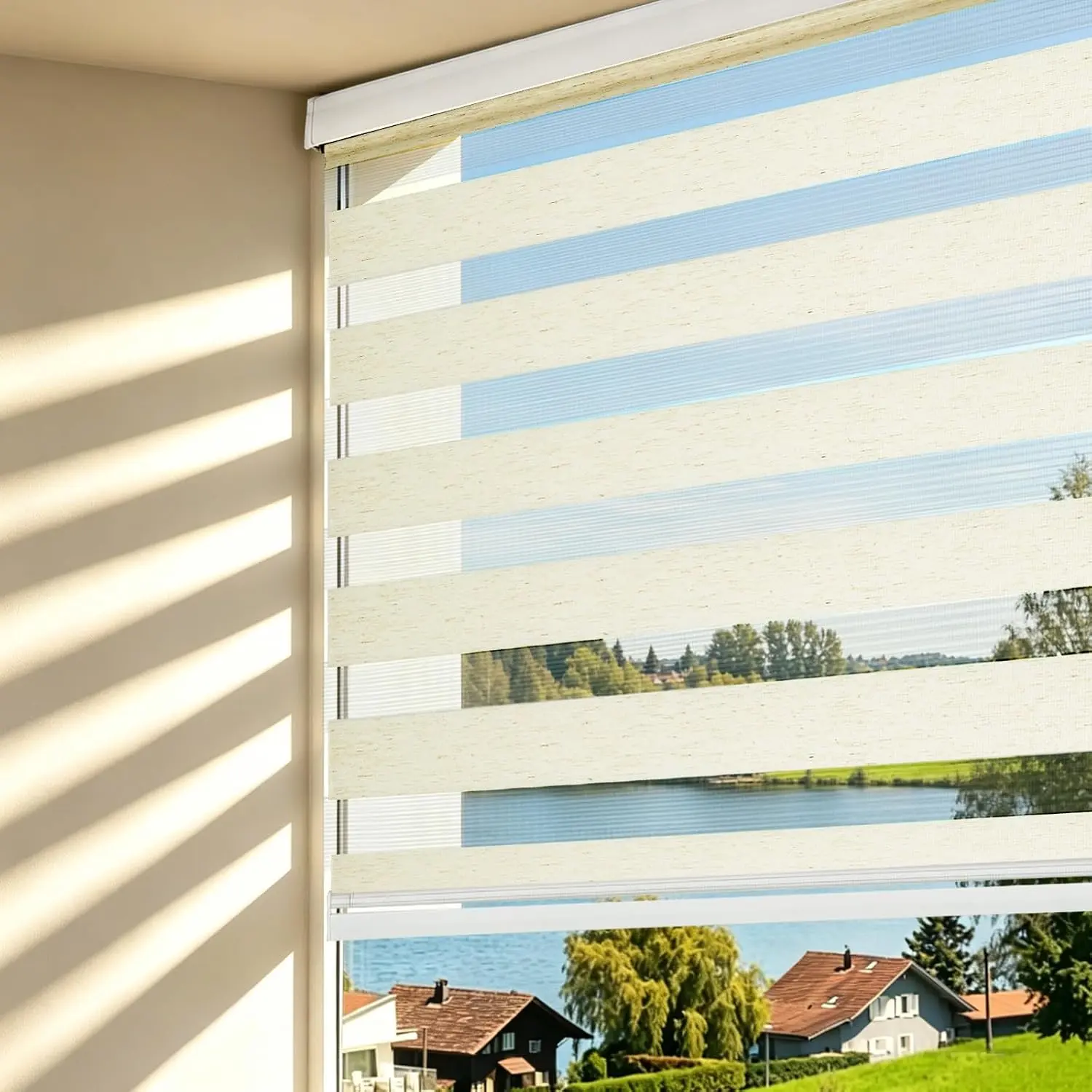 Blinds for Windows, Light Filtering Dual Layer Shades, Free-Stop Roller Blinds, Privacy Day Night Light for Bedroom Living Room Office, 23" W*48" H,Beige
