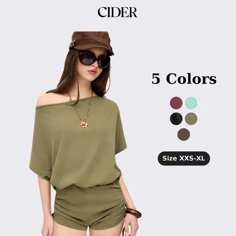 Cider Asymmetrical Neck Drawstring Ruched Tie Back Romper
