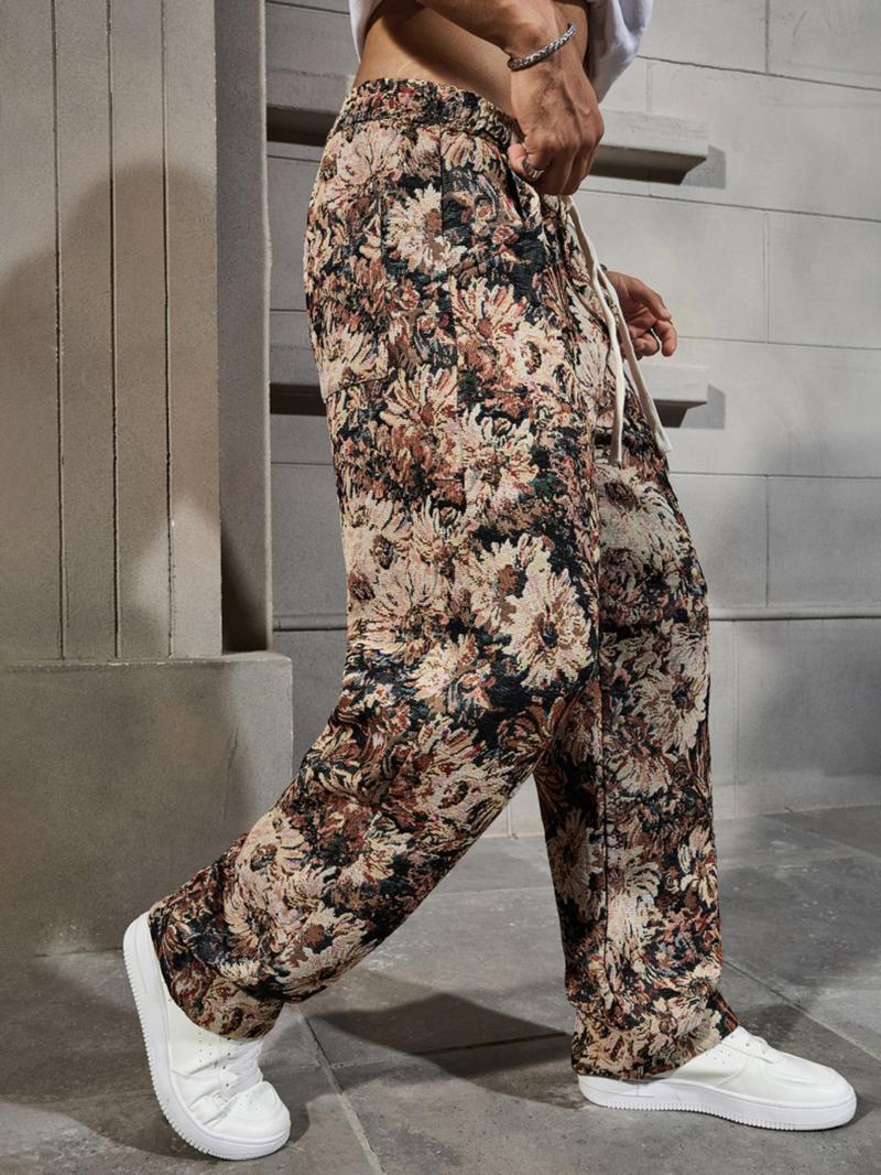 Men's Floral Print Woven Pants, Regular Fit Casual Comfy Trousers for Spring & Fall, Fashion Men's Bottoms for Daily Wear
