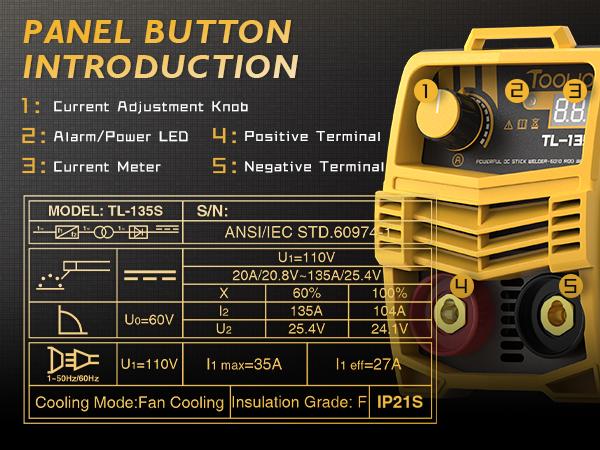 TOOLIOM 135A 110V Stick Welder, MMA Arc Welder Machine DC Inverter Welder with Digital Display, Portable Welding Machine