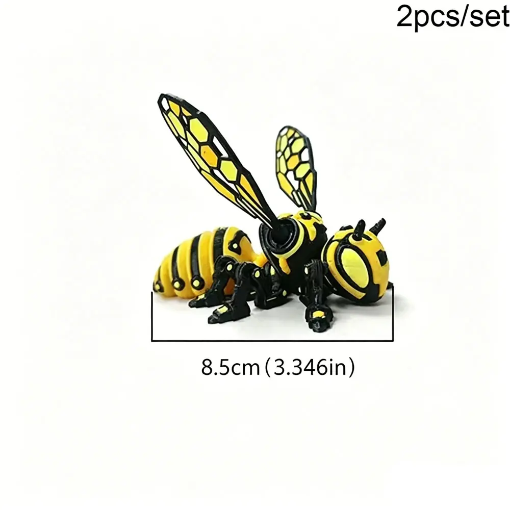 2pcs/set 3D Printed Bee Model Figurines, Mechanical Wind-Up Insect Figurine, Cyber Mechanical Insect Figurine, Movable Details, Decor Figurine Ornaments, Technological Insect Decoration, Table Decoration, Parent-Child Interactive