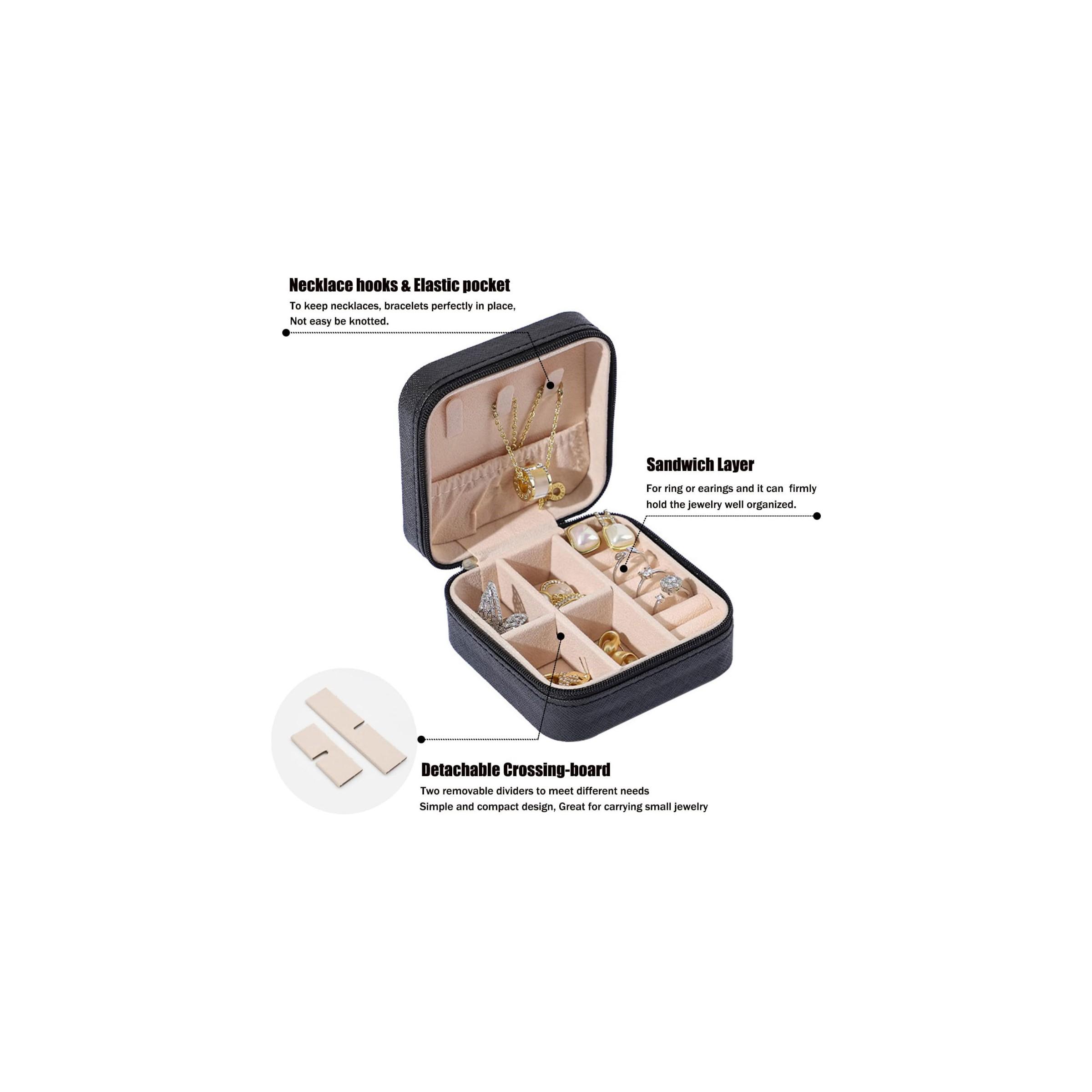 Luxury Leather Jewelry Box, Necklace Ring Earring Organizer, Portable PU Material, Compact Design, Ideal for Women's Jewels Storage
