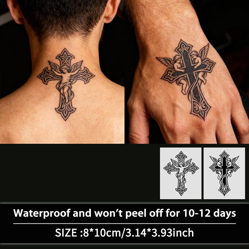 Cool Cross Temporary Tattoo Stickers, Waterproof Long-Lasting 7-14 Days, Herbal Half-Permanent Fake Tattoos for Men and Women