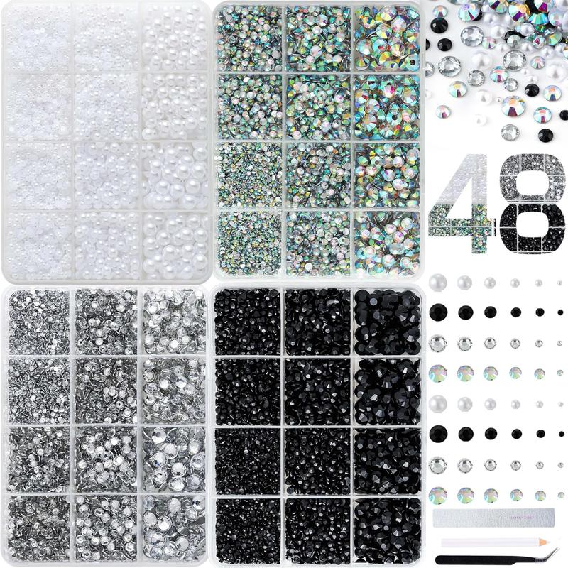 1Set 3D Flatback Pearl Nail Charms and Gems, White Nail Pearls Black Nails Rhinestones Charms for Nails Design, DIY Nail Art, Bedazzling Gems Diamonds Crystals for Nails Eyes Face Makeup DIY Crafts Tumblers