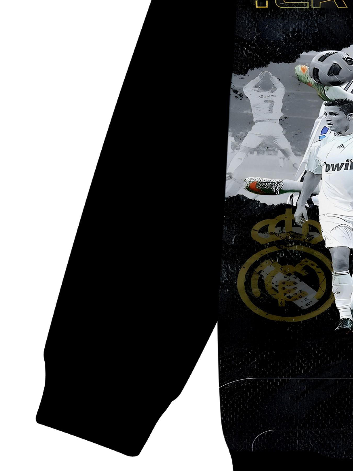 Base Ronaldo Cr7 Gold Foil Print Hoodie, Boys' Football Theme Long Sleeve Pullover, Casual Loose-Fit H-Type Design
