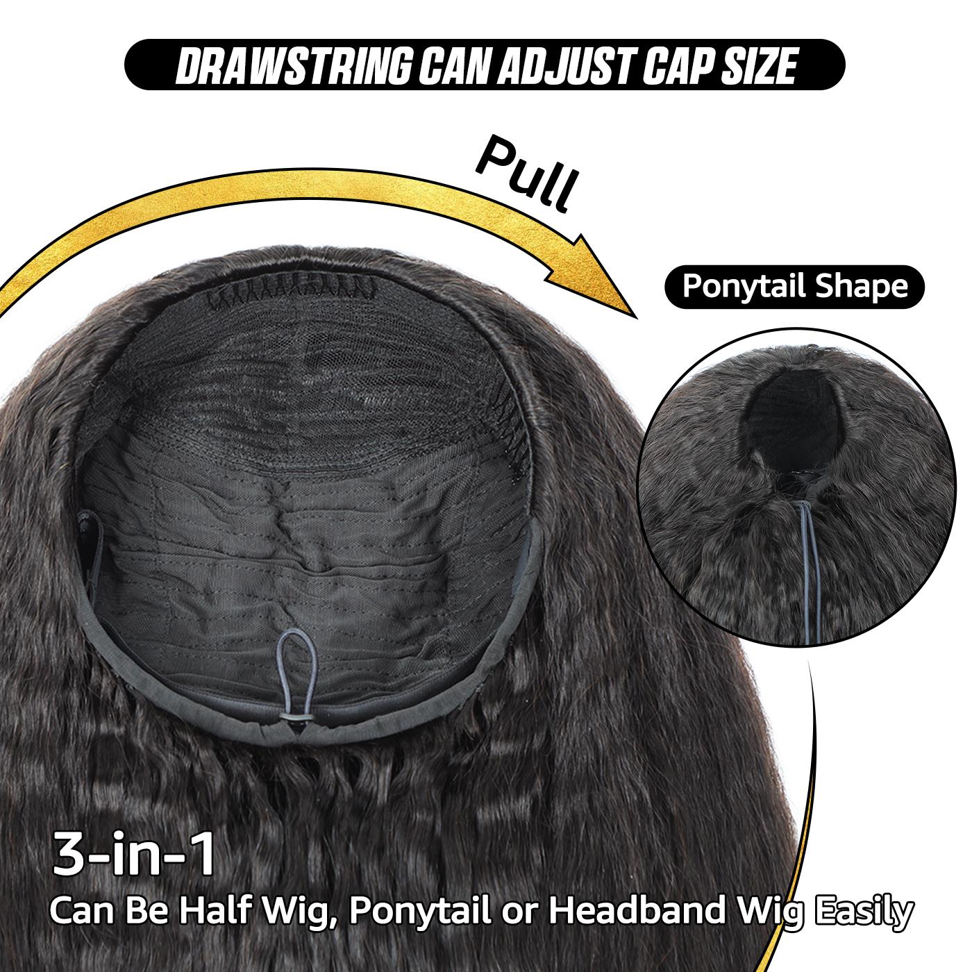 [3 In 1 Half Wig] OQ HAIR Afro Curly Wear Go Half Wig 250% Density Invisible Hairline 3-IN-1 Glueless Human Hair Wigs Seamless Flip Over Wig Beginner Friendly Updo Down Style Comfortable Fit Vacation Hair Wig dealsforyoudays