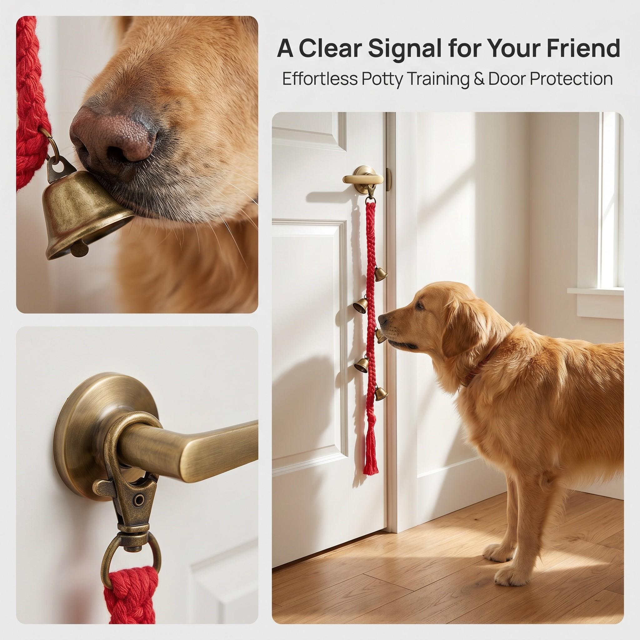 Dog Bell for Door and Litter Training, Cotton Handwoven Dog Doorbell with 6 Extra Bells, Adjustable Hanging Bell for Small to Large Dogs