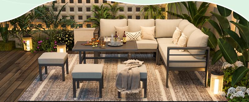 Aluminum Patio Furniture Set Modern Metal Outdoor Clearance Adjustable Conversation Table and Chair Set Couch Sofa with Dual Height Options and Easy Maintenance