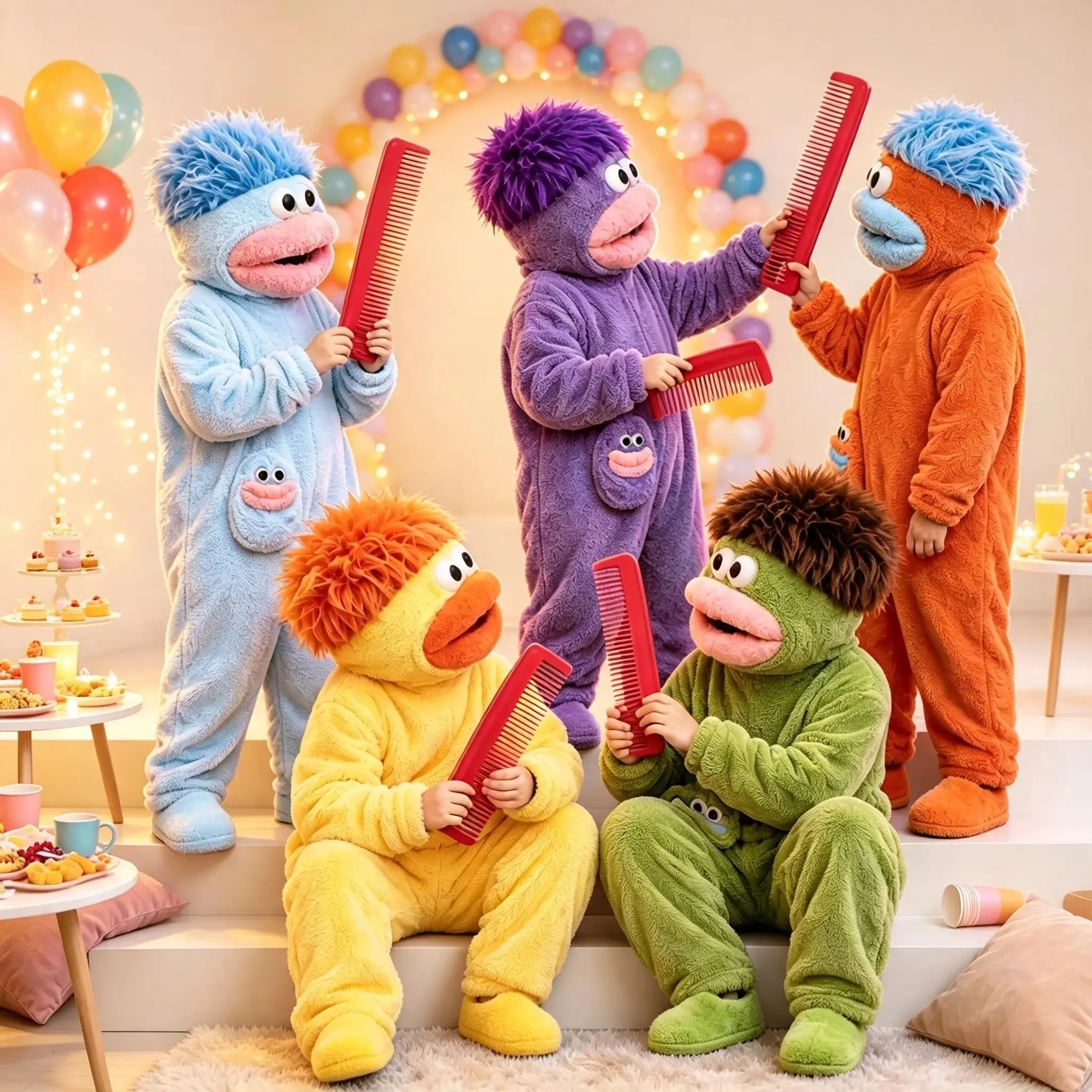 Kids' Family Matching Monster Flannel Onesie Pajama Set - 3Pcs Halloween Costume with Shoes, Comb, Full Body Thick Polyester Oversized Fit Warm Winter Loungewear, Long Sleeves