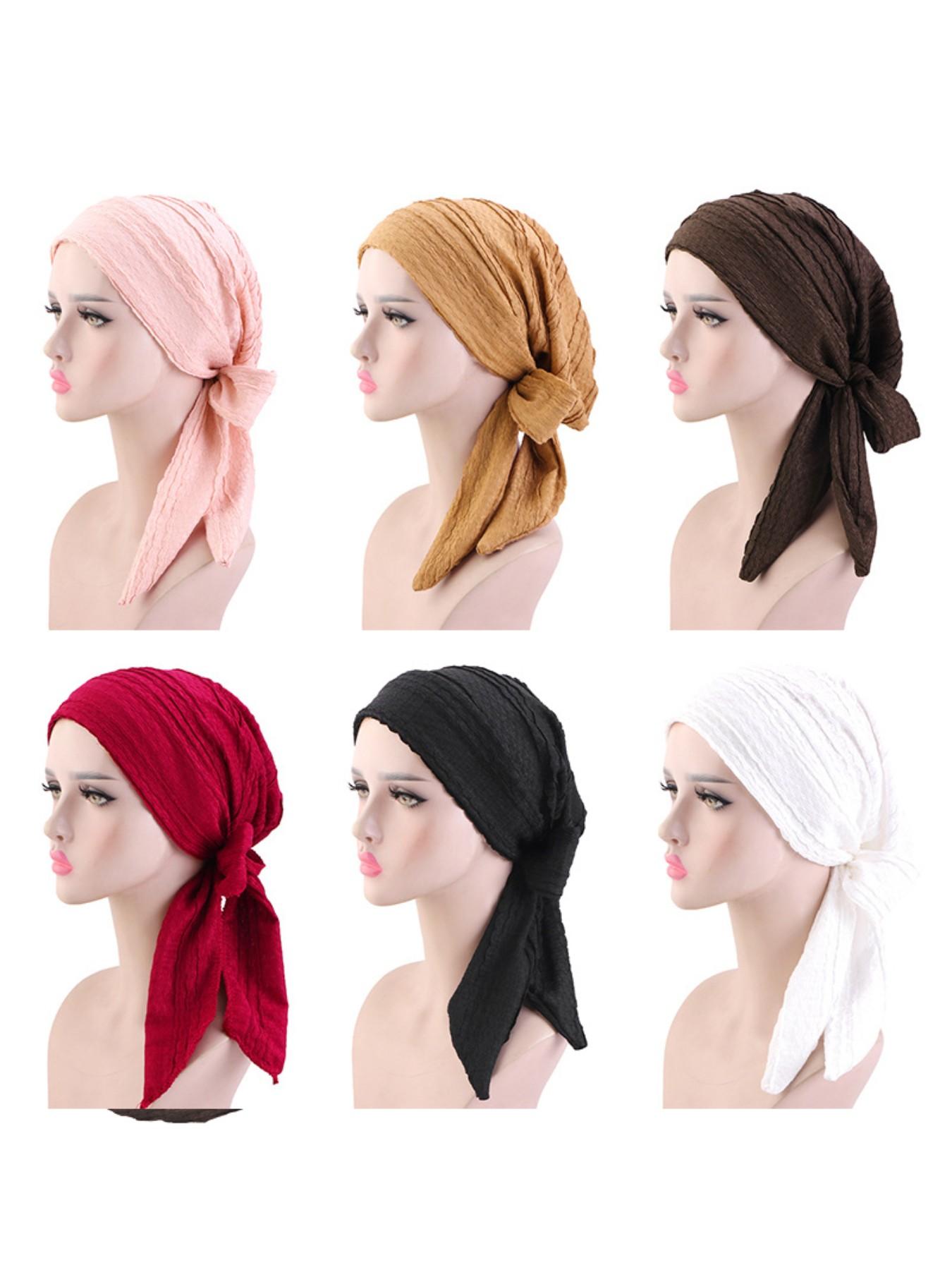 New Folded Draped Headscarf Hijab Turban Hat Adjustable Wraparound Hair Protection Cap, Stylish and Functional Accessory for Daily Use
