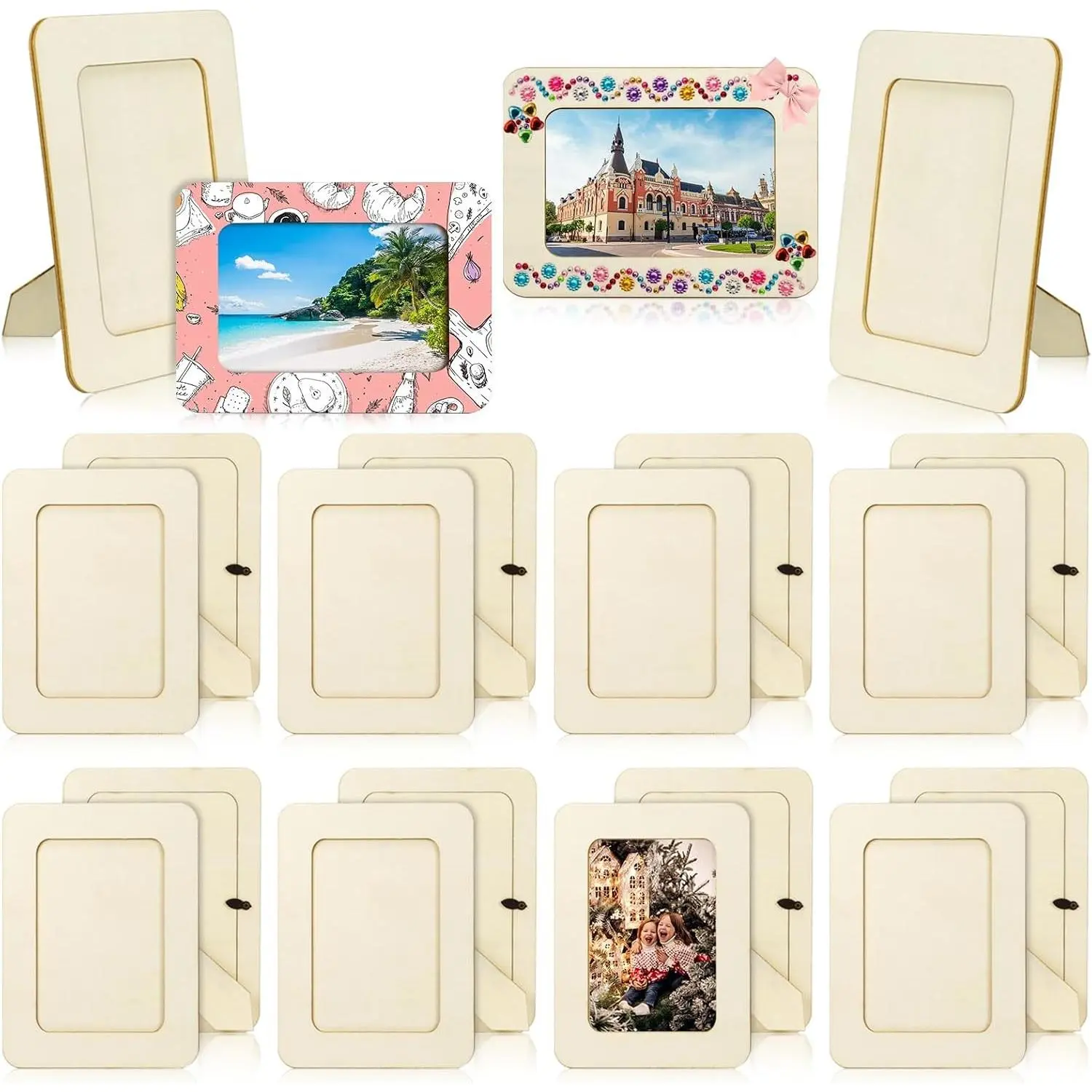20 Pack Wooden Picture Frames for Crafts, DIY Wood Craft Picture Frames Bulk for 4" x 6" Photos,Unfinished Standing Photo Frames DIY Crafts Wood Decorate for Mother's Day Birthday Party Gifts
