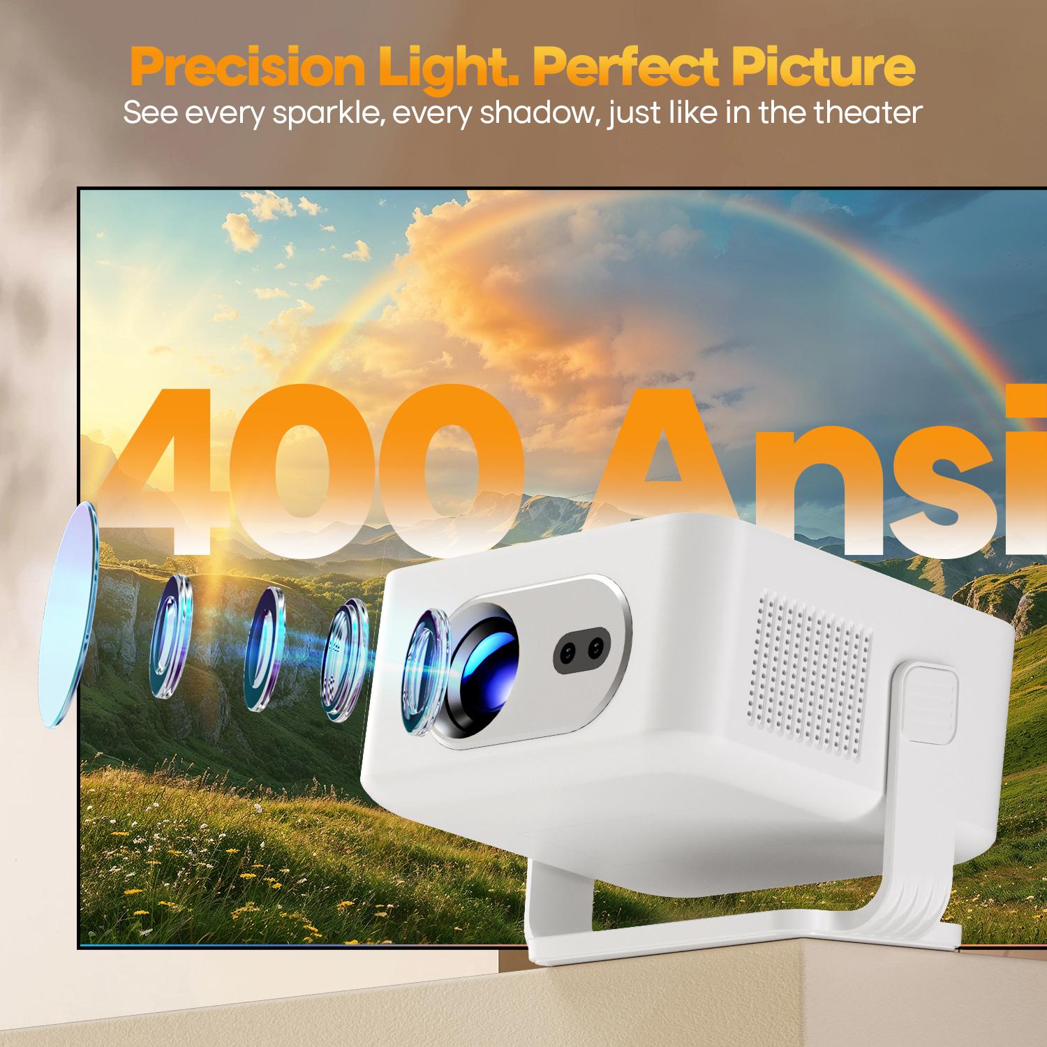 Magcubic HY300MAX Projector Auto Focus 8K Decode HD 400ANSI Android 14 Allwinner H726 with 0.8:1 Throw Ratio Dual WiFi6 BT5.4 Auto Keystone HDR/HDR10+/HLG Native 720P Built-in Speaker Portable Mini Home Cinema Movie Outdoor
