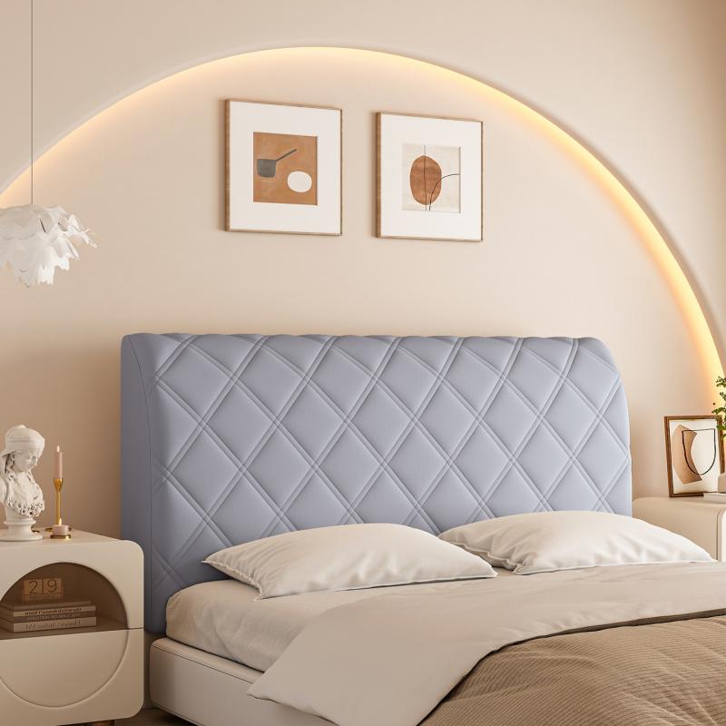 Diamond Grid Pattern Elastic Full Headboard Protector Cover, Polyester Material, Anti-Collision Dustproof Design, All Sizes, Soft Comfortable, Washable