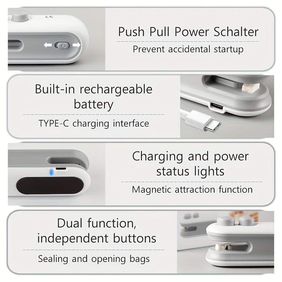 Portable Electric Plastic Heat Sealer, Mini USB Rechargeable Two-In-One Snack Bag Sealer, Compact Food Preserver Sealing Machine for Travel.