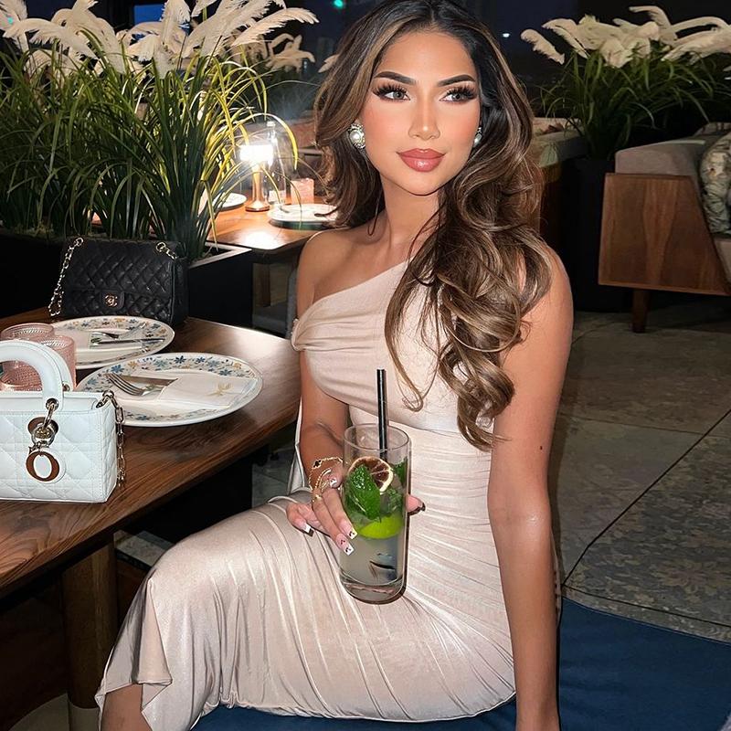 Knotted One Shoulder Tie Bandage Midi Dress for Women's  2025 Summer Asymmetric Sleeveless Bodycon Slim Casual Elegant Sexy Party Club Dating Outfit Dress