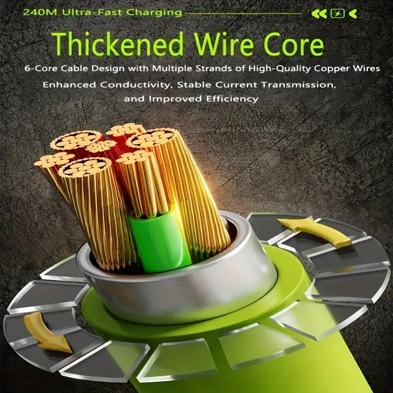 240W Fast Charging Cable, Mobile Data Cable, Smart Quick Charge, High-Power Fast Charging, Super Fast Charge, Compatible with Apple Type-C Charging Smartphone Cellphone