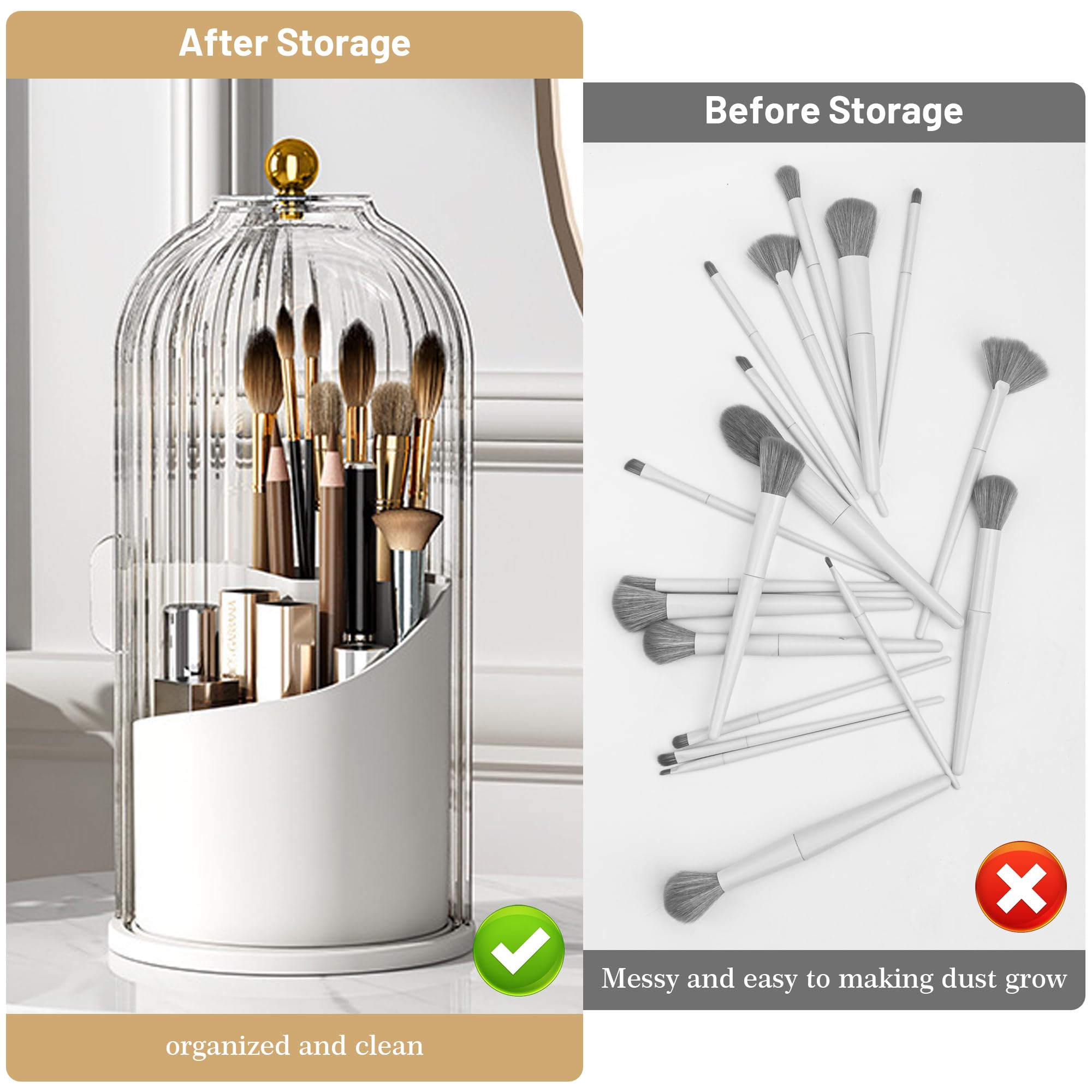 Concealed Toothbrush Holder, Rotating Bathroom Organizer Countertop, Toothbrush Holders with Cover, Bathroom Counter Organizer with Covered Makeup Brush Holder, Toothbrush Holder Organizers, Toothbrush Holders For Bathrooms (1pcs White)