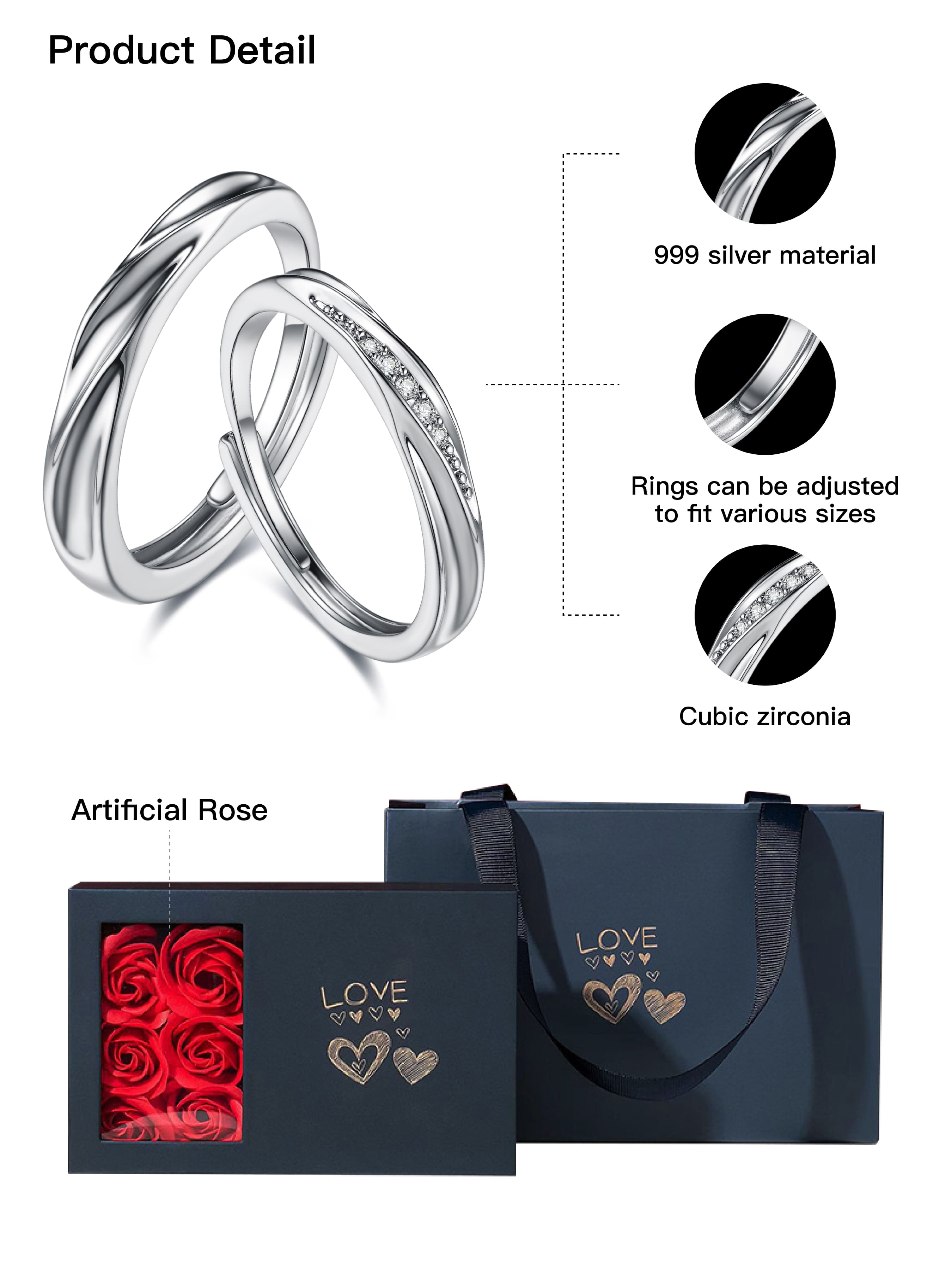 S999 Sterling Silver Couple Ring, Infinity Ring, Adjustable Open Ring, Fashion Jewelry Accessories for Women & Men, Birthday Gift, Anniversary Gift