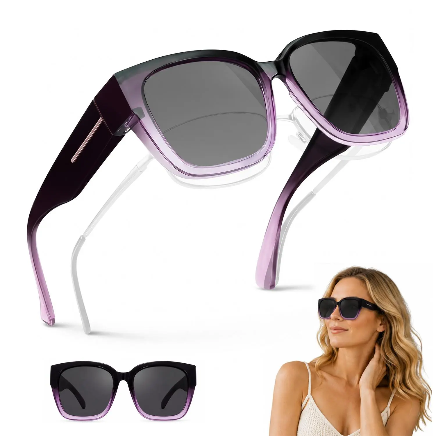 Oversized Fit Over Sunglasses for Women, Square Polarized Mirrored Lens Cover Glasses, UV400 Protection, Fashion Sunglasses Over Prescription Eyeglasses for Driving and Outdoor Wear