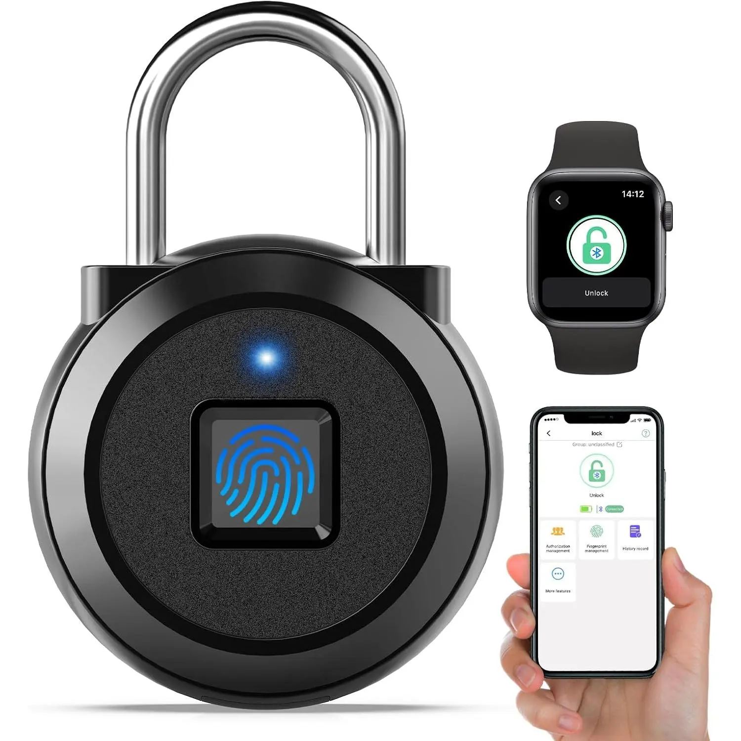 Gym Locker Padlock Padlock - Waterproof Lock Bluetooth App Authorized View Record Combination Padlock for School Gym Locker Gun Case Field Box Black