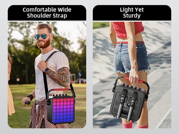 Karaoke Machine for Adults & Kids with Full-Screen LED Lights, Portable BT Speaker with 2 Microphones, Bass/Treble Adjustment, Supports TWS/FM/AUX/USB/TF Card for Home Party