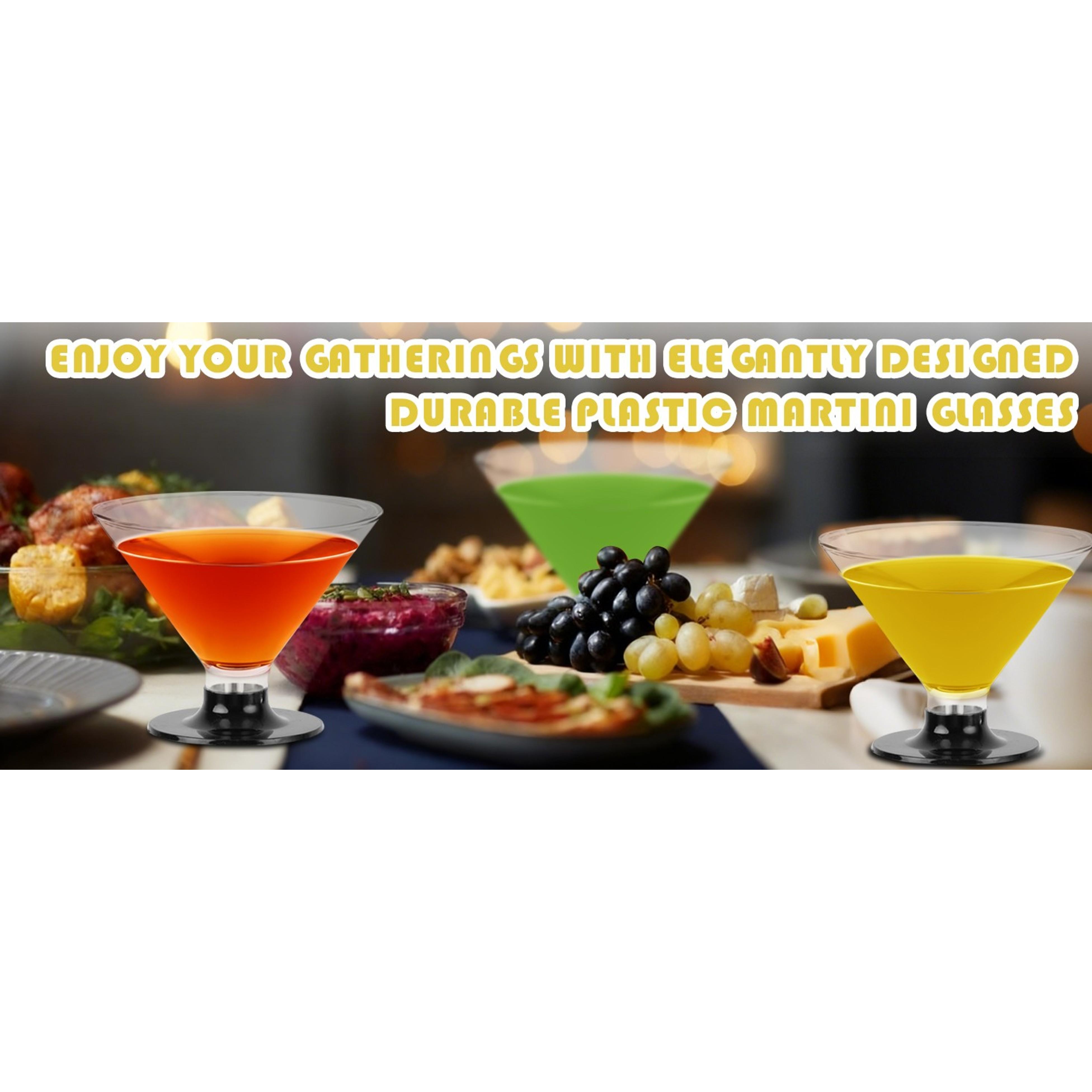 25 PCS plastic Disposable Martini Glasses, Stemless Martini Glasses for Birthday Party, Disposable Cocktail Cups for parties, 5oz Clear Margarita Cups Bulk for Holiday Weddings, Transparent Base