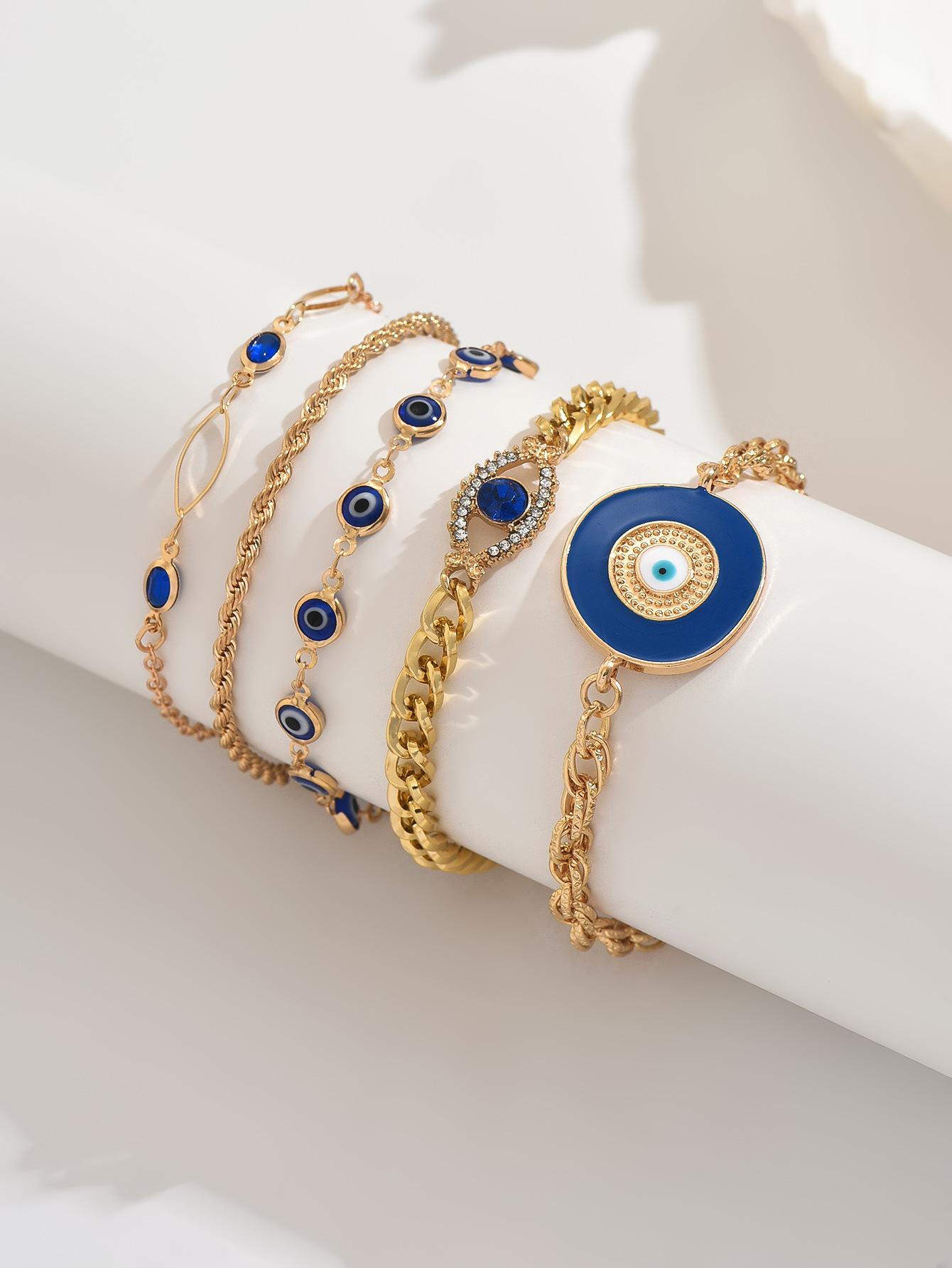 European and American Fashion Unique Evil Eye Jewelry, Turkish Demon Hollow Rhinestone Heart Blue Eye Women's Bracelet