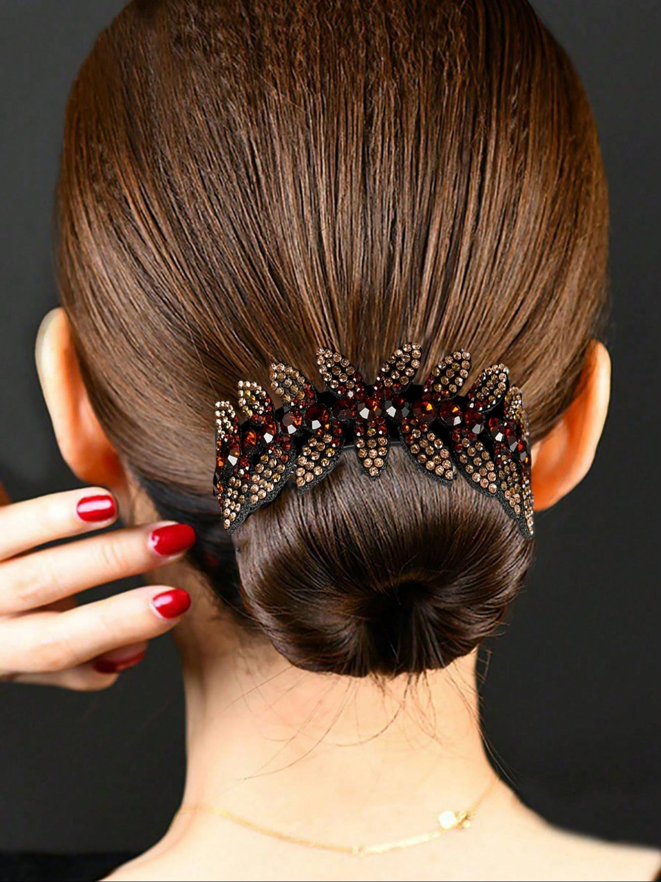 Women Hair Claw Clip with Rhinestone Flower Design, Random Color Crystal, Stylish Updo Hair Accessory for Daily Wear, Wedding & Special Occasions