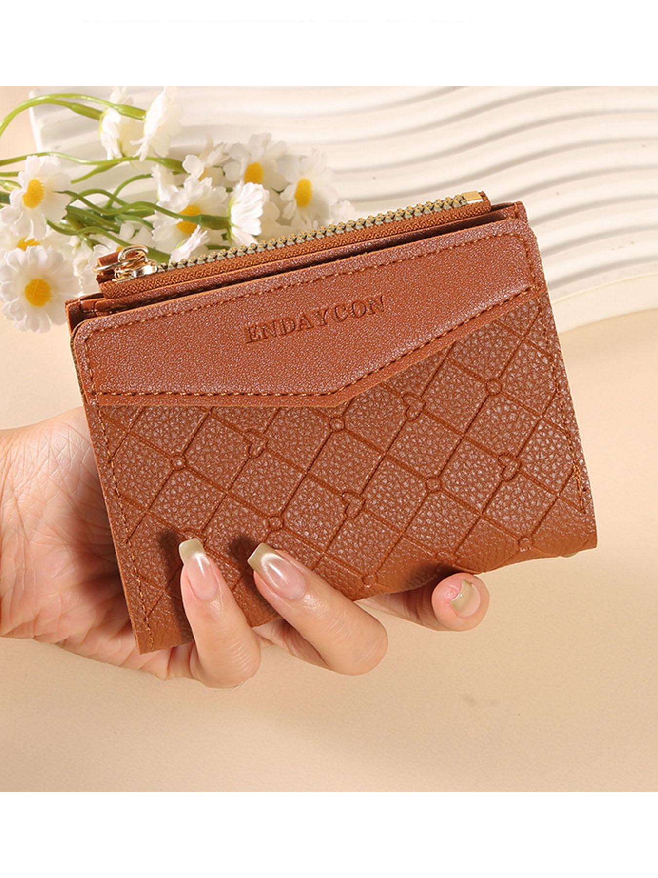 Women's two-tone quilted wallet, cute short bi-fold card holder with coin pocket, simple wallet