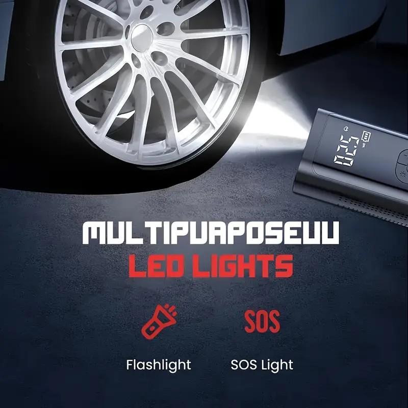 Portable wireless inflation pump, multi-function air compressor, 4500 mAh battery and camping lamp, fast inflation and mini design, suitable for inflating/deflating mattresses, pool pumps, vacuum storage bags, black, Camping accessories