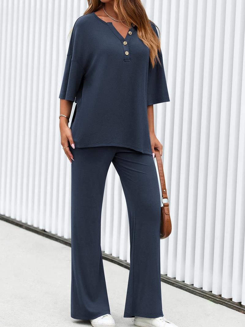 2 Piece Lounge Sets for Women  Short Sleeve Tops Wide Leg Pants Matching Travel Outfits Clothing