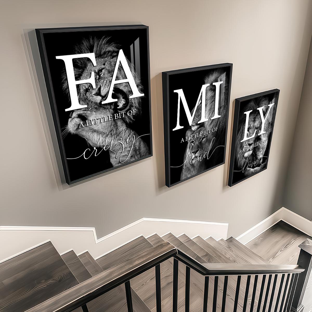 3 Counts Aluminum Alloy Framed Painting, Family Lion Wall Art Black And White Animal Poster, Home Decoration For Living Room, Bedroom, Office, Restaurant, Hallway Wall Decor, Odorless Print Artwork, Luxury Perfect Gift For Friends And Family