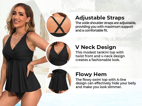 Tempt Me Women Tankini Top Only Flowy Swim Tops V Neck Bathing Suit Top Tempt Me Women Tankini Top Only Flowy Swim Tops V Neck Bathing Suit Top