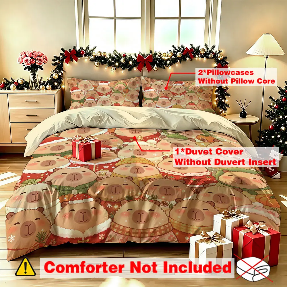 3 Piece of Christmas Bear Print Duvet Cover Set, 1 Duvet Cover + 2 Pillowcases Without Inner Core, Cute Xmas Animal Pattern Bedding, Soft Holiday Home Decoration for Bedroom Dorm Hotel, Theme Bedding Set