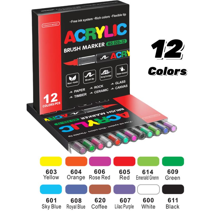 Acrylic Paint Markers, Soft Brush Tip Pens and Markers, Acrylic Paint Pens for Wood, Stone, Canvas, Glass, Fabric, Egg, Rock Painting and DIY Crafts Art Supplies, Art Markers Set,Permanent,Washable,Quick-Drying,Waterproof
