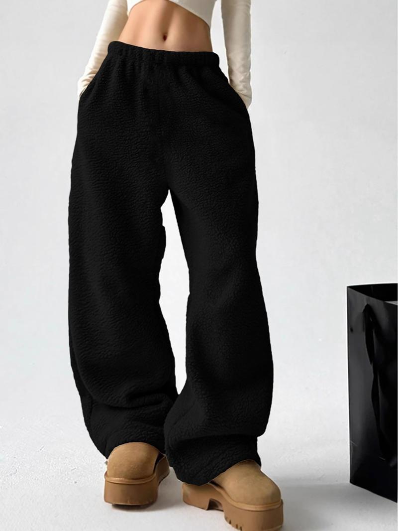 Women's Fall Winter Fleece Loose Long Pants, Casual Sporty Leisure Trousers, Comfortable and Stylish Ladies' Clothing, Bottoms