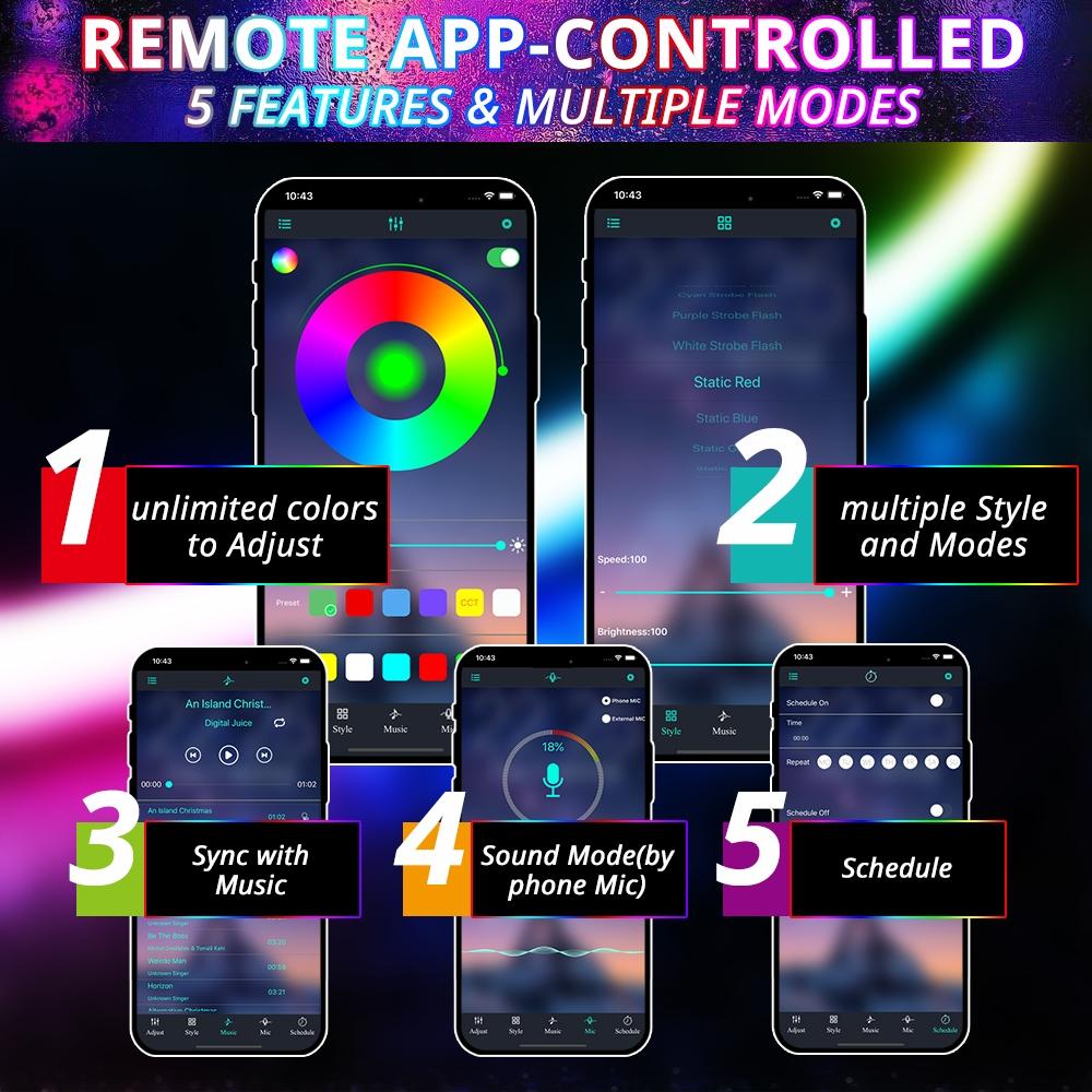 APP-Controlled RGB Dynamic LED Car Hood Light Strip, 1 Count Dynamic Scan Start Up Light Strip with Instruction & Remote Controller, Waterproof Flexible Car Lights, LED Car Ambient Light