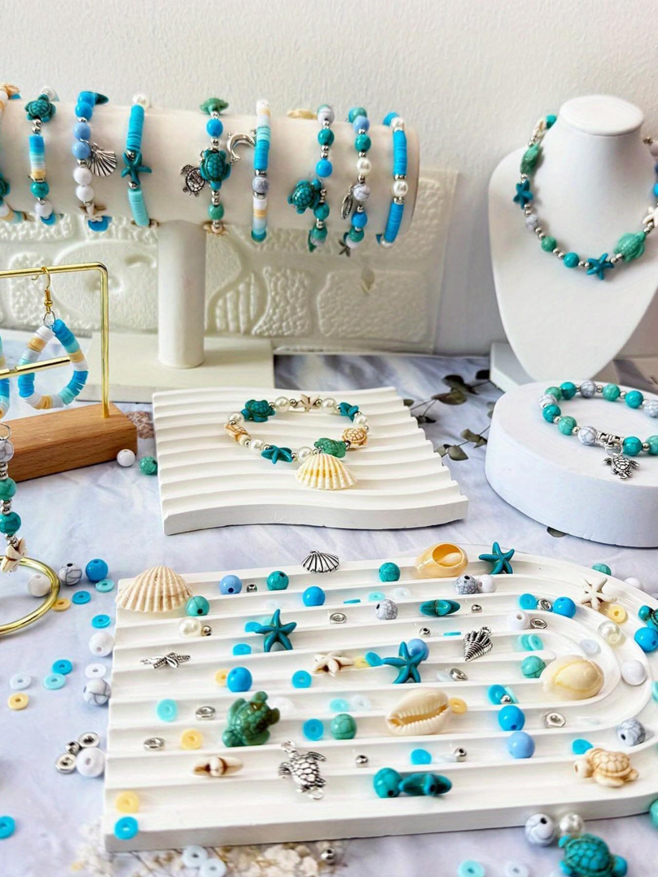1860pcs Ocean Bead Craft Kit, Sea Turtle Starfish Design, Ideal for Bracelets, Jewelry, Keychains, Summer DIY Crafts