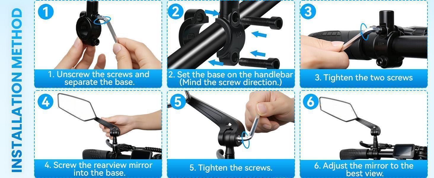 Mirror Handlebar 2pcs 360° Adjustable, Wide Rear View Mirror Bicycle Mirrors for Handlebars with Scratch Resistant Glass, Bike Rear View Mirror for Scooter, Motorcycle, Bike Accessory